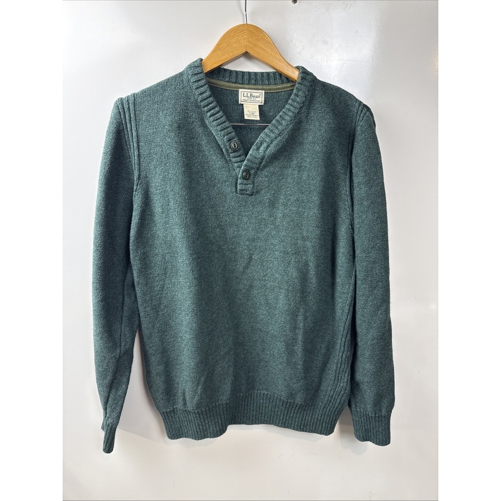 L.L. Bean Men's Pullover Sweater Heathered Green Knitted Cotton, Size L Regular